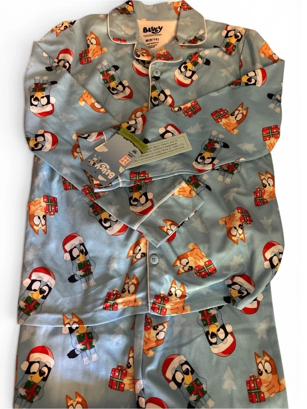 Light Blue Kids Holiday Dog Print Pajama Set- Blue